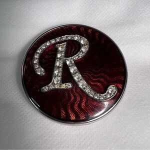 Vintage Liz Claiborne Red Rhinestone Initial Compact Mirror